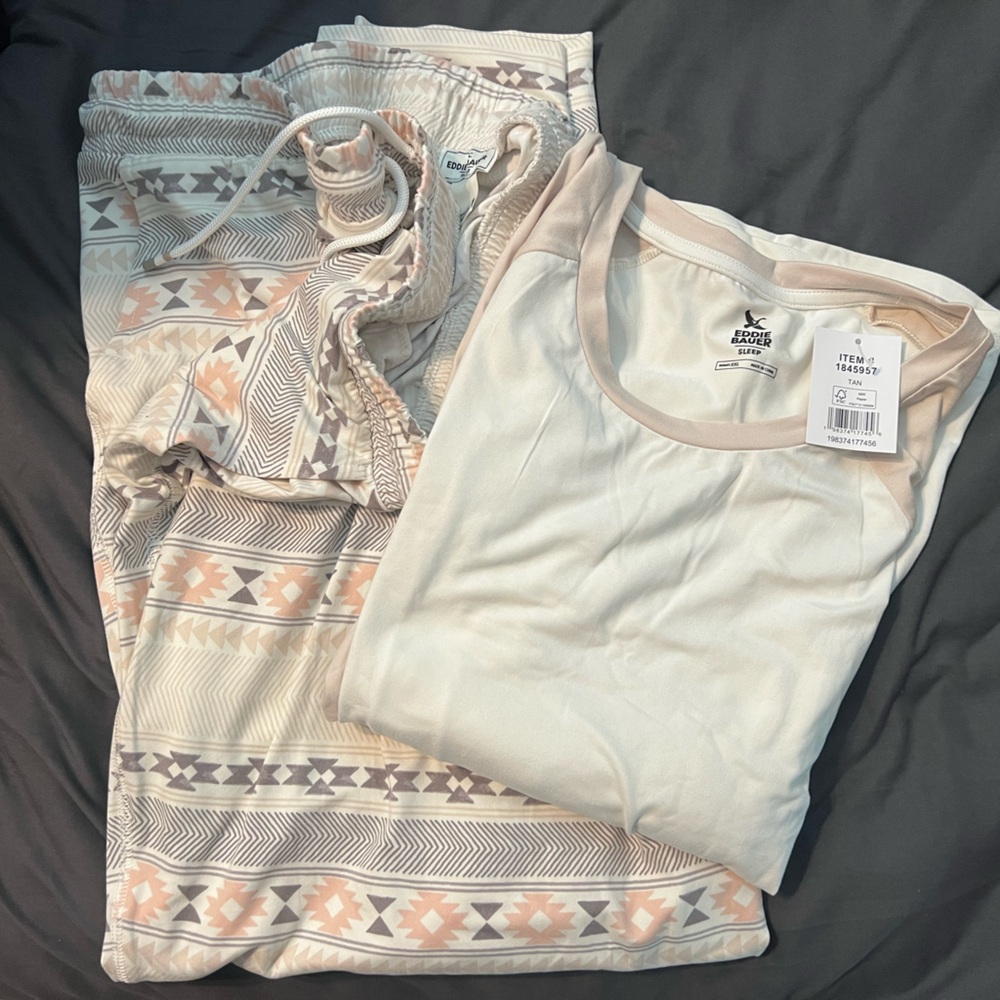 Eddie Bauer Cream and Tan Sleepwear Set